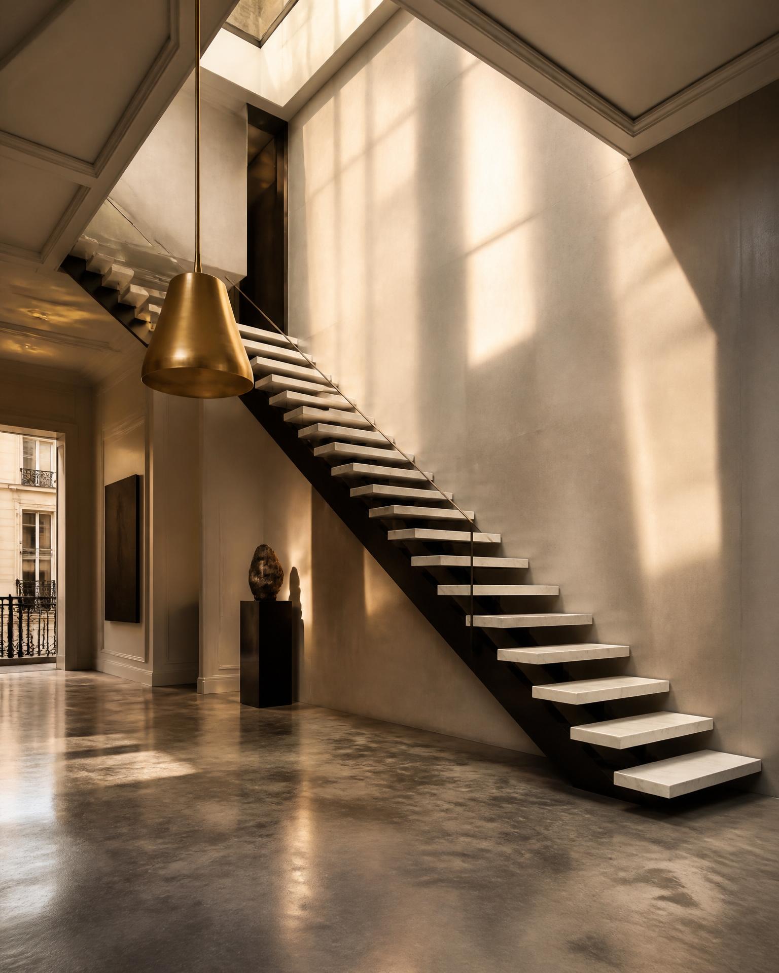 Escalier sculpté — Hôtel particulier, Paris VIII